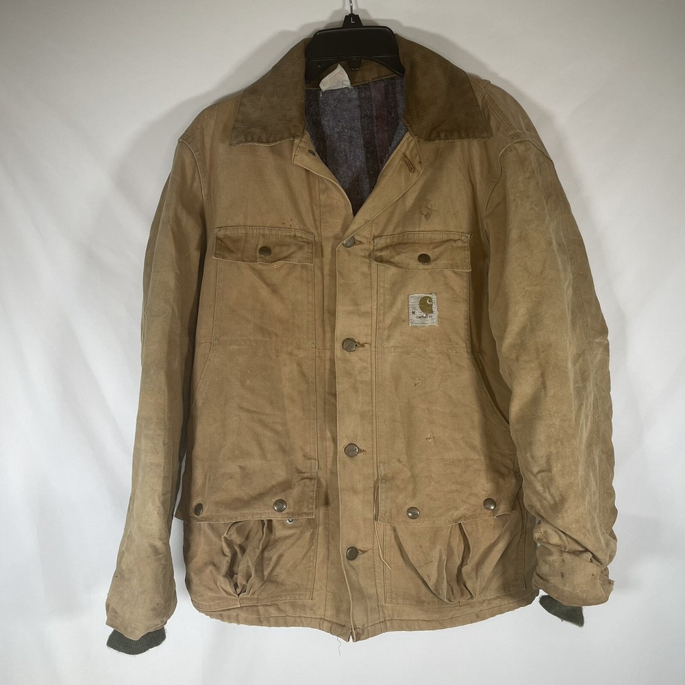 VTG Carharrt Jacket Mens Medium Brown Blanket Lined Corduroy Canvas Made In USA